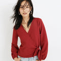 MADEWELL Texture & Thread Crossbody Wrap Top In Red Crepe