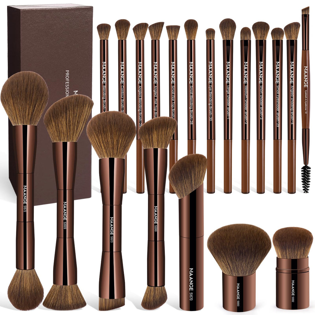 MAANGE 20-Piece Makeup Brush Set with Gift Box | Double-End Kabuki Brushes, Alu Handles, Soft Synthetic Bristles