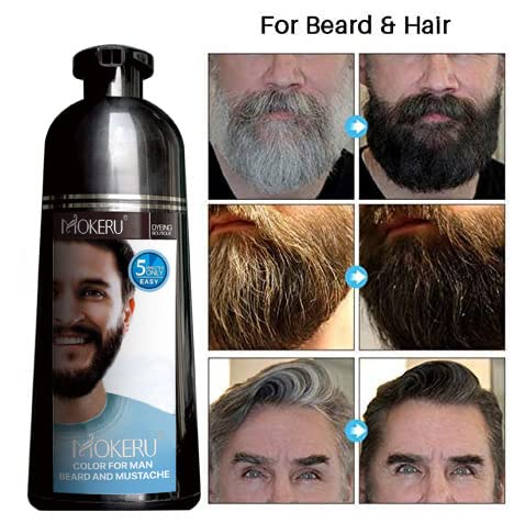 Maani Essence Hair Color Shampoo for Men’s Mustache & Beard – Black Gel Dye, 5-Minute Permanent Color
