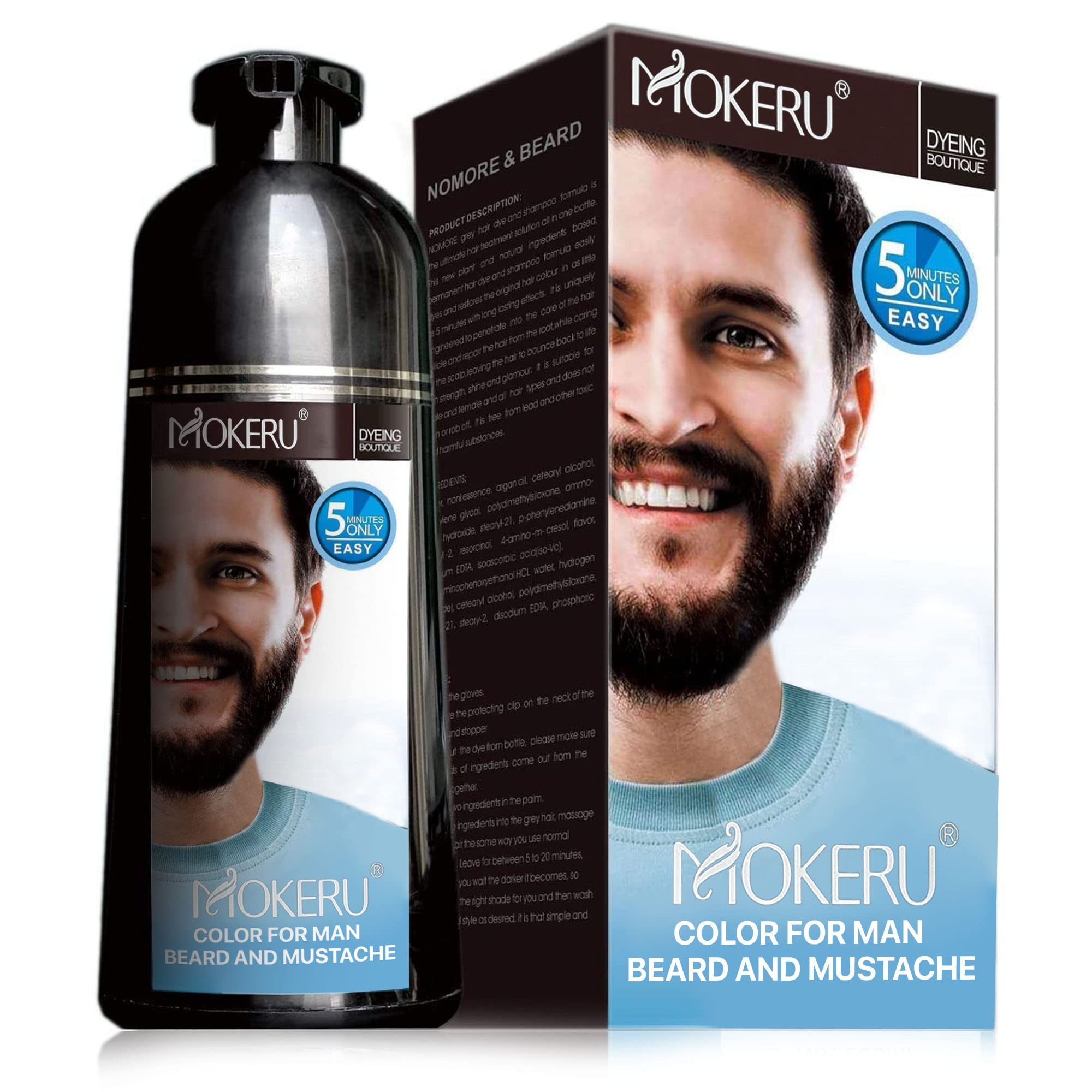 Maani Essence Hair Color Shampoo for Men’s Mustache & Beard – Black Gel Dye, 5-Minute Permanent Color