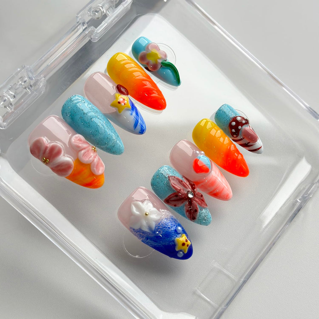 MABKJLF Luxury Press On Nails – Medium Almond, 3D Handmade, Reusable ABS, French Tip