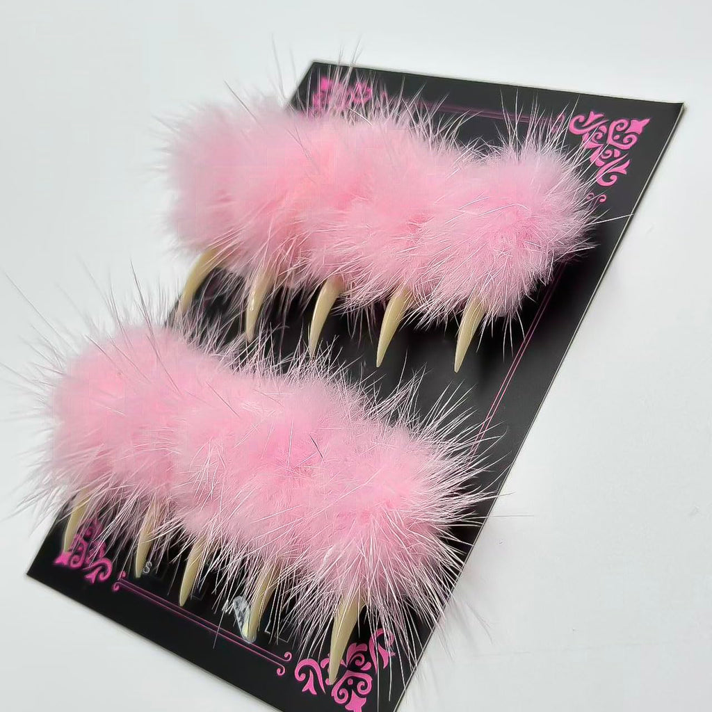 MABKJLF Halloween Press On Nails - Luxury Medium Stiletto Eagle Claw, Reusable ABS, Glossy Pink Fur