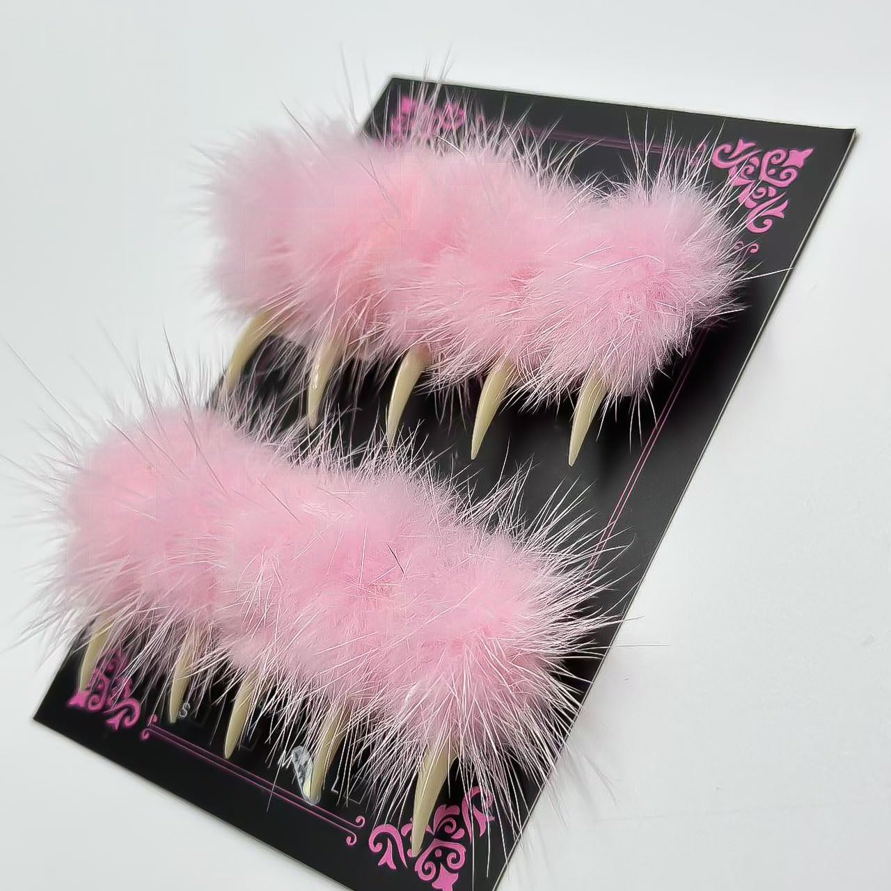 MABKJLF Halloween Press On Nails - Luxury Medium Stiletto Eagle Claw, Reusable ABS, Glossy Pink Fur
