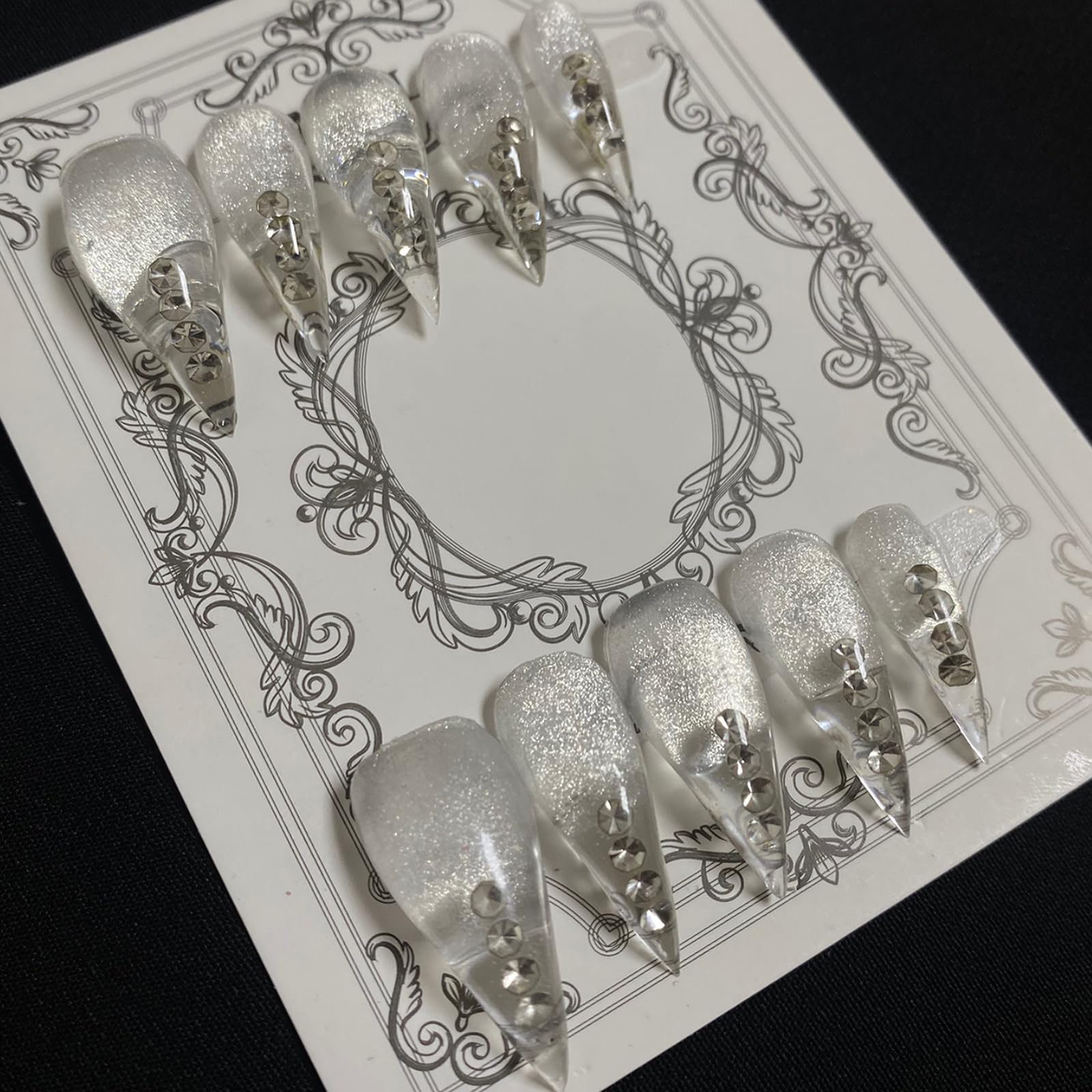 MABKJLF Luxury Press-On Nails - Medium Stiletto Eagle Claw, Reusable ABS, Glitter Rhinestones