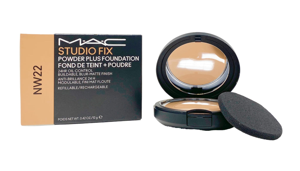 MAC Studio Fix Powder Plus Foundation NW22 – 24 Hr Oil Control Refillable (Warm Beige Rosy Undertone) 0.42 oz