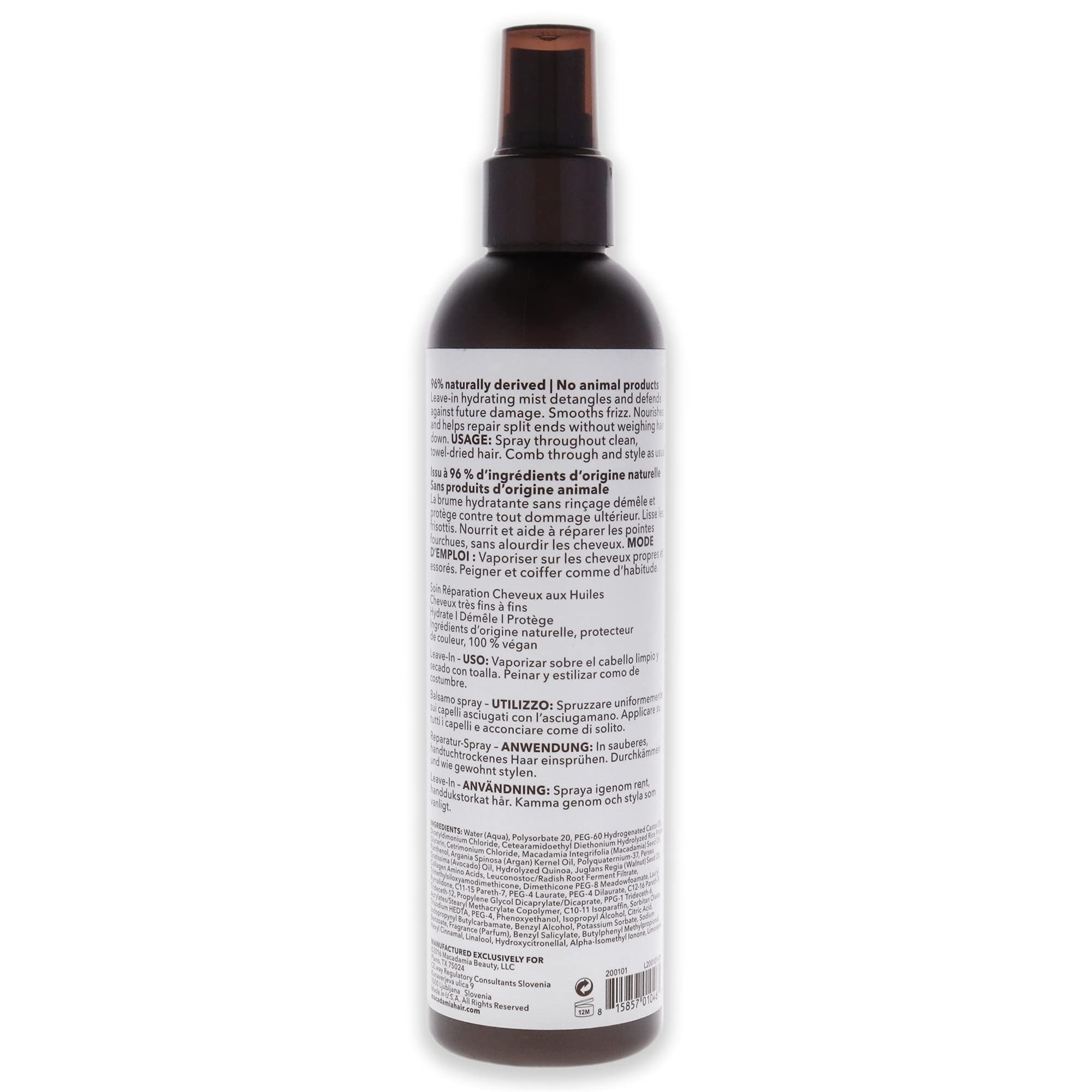 Macadamia Professional Pecan Leave-In Mist – Sulfate & Paraben Free, 8 Fl Oz