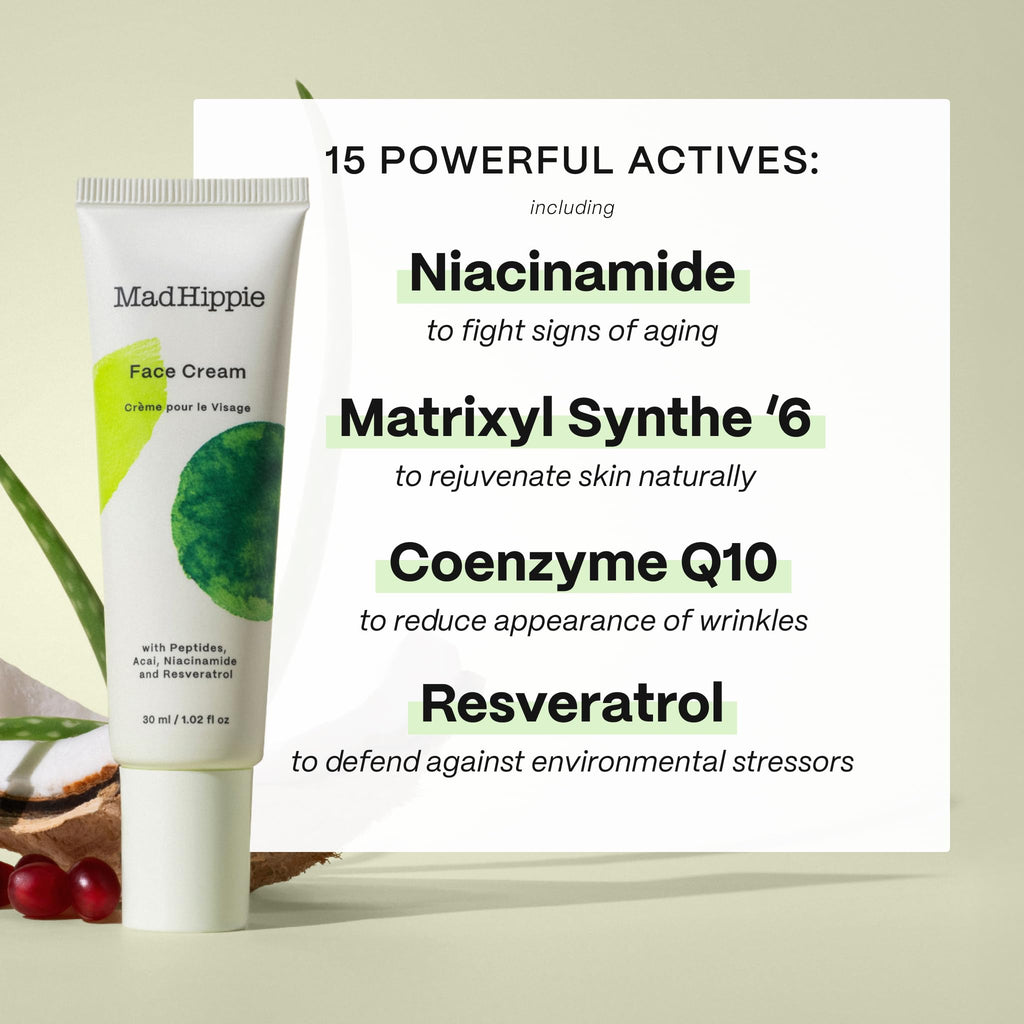 Mad Hippie Face Cream – Age-Defying Moisturizer with Niacinamide, Peptides & Argan Oil (1.02 oz)