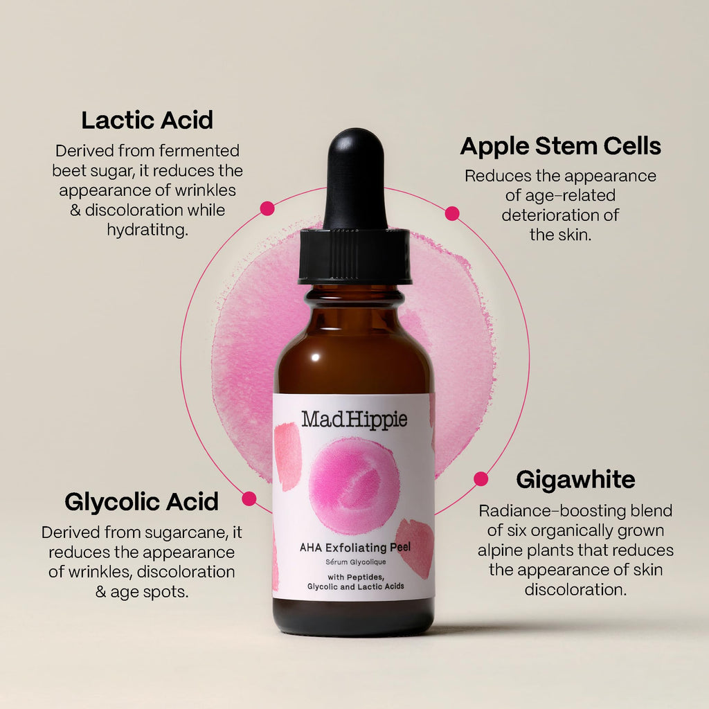 Mad Hippie AHA Exfoliating Peel – Lactic & Glycolic Acids, Goji Berry, Peptides, Hyaluronic Acid & Niacinamide, 1.02 oz