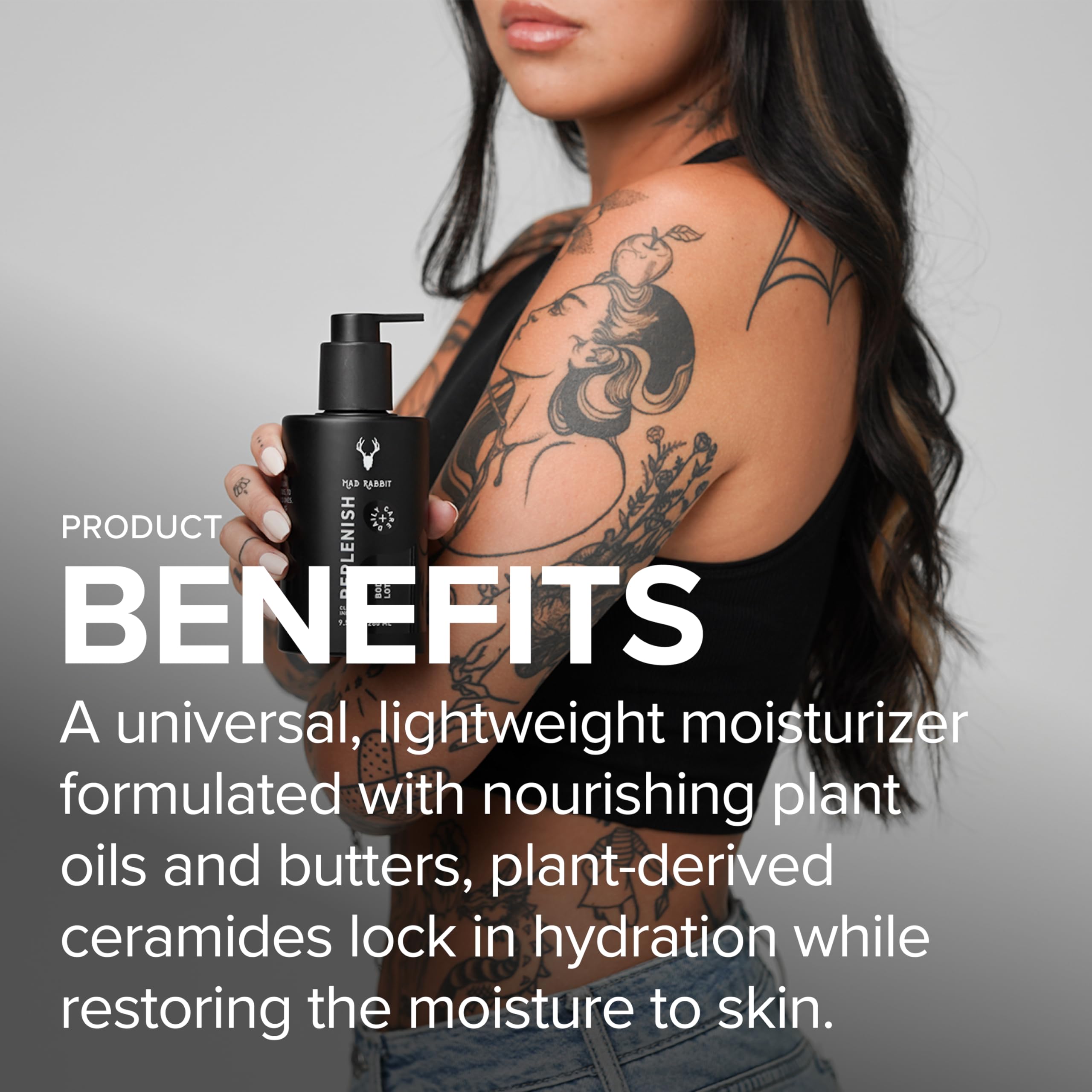 Mad Rabbit Replenish Tattoo Body Lotion – Fragrance-Free, Non-Greasy, Silicone-Free (9.5 oz)
