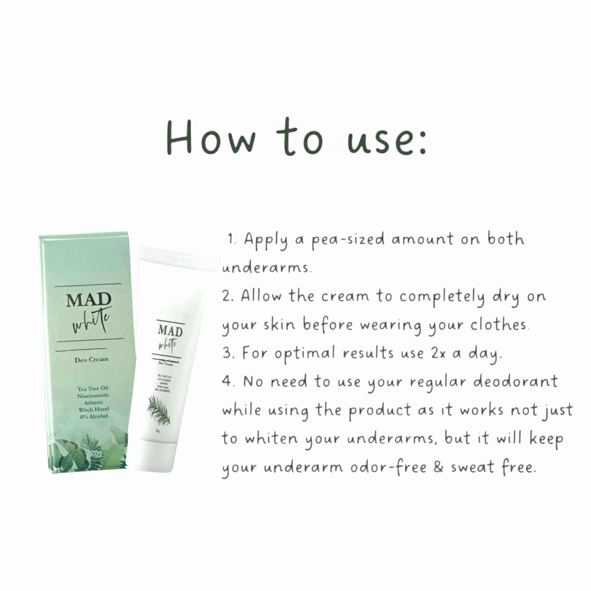MAD WHITE Underarm Deo Cream with Tea Tree Oil & Niacinamide | 30g Alcohol-Free