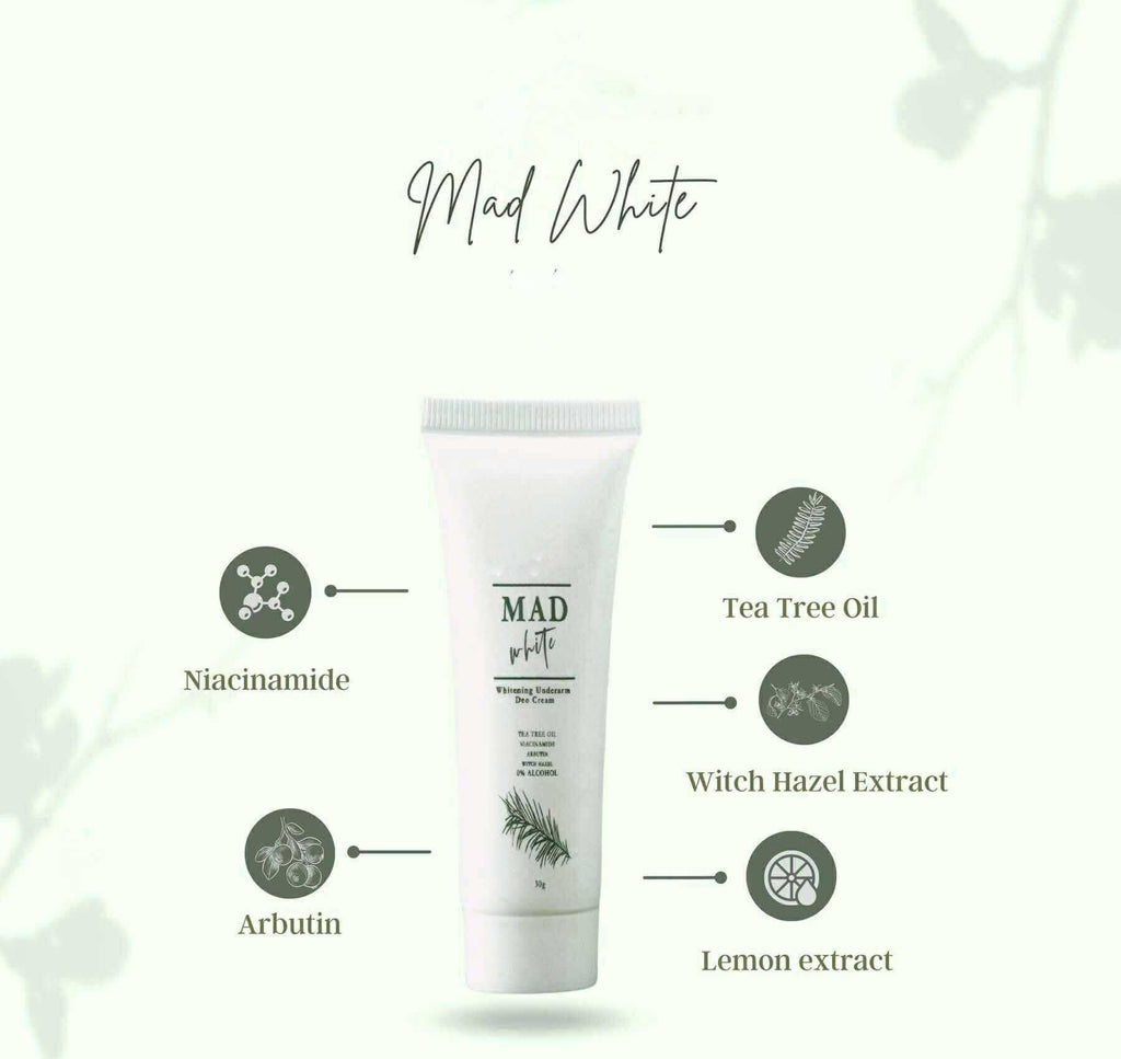 MAD WHITE Underarm Deo Cream with Tea Tree Oil & Niacinamide | 30g Alcohol-Free