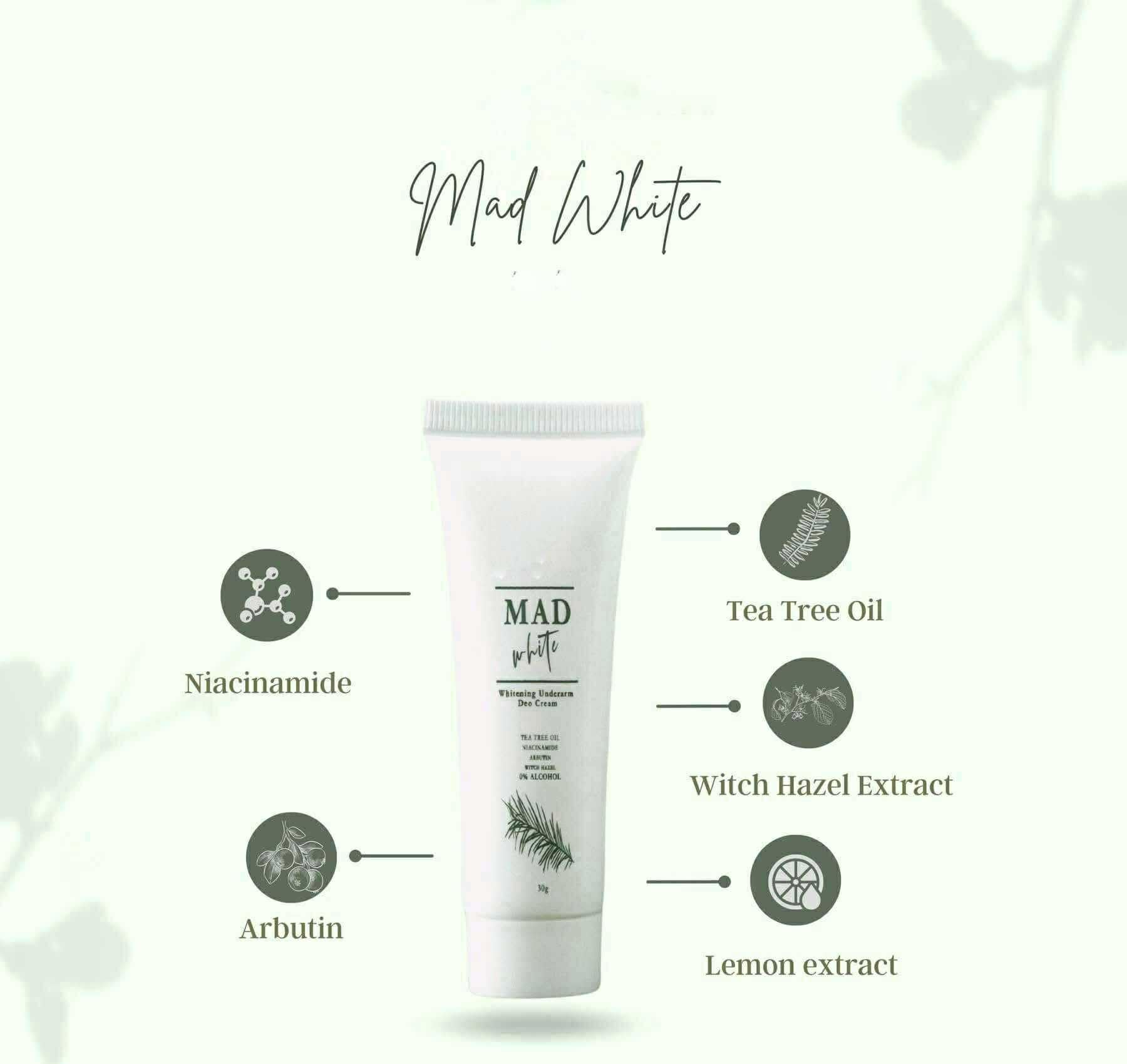 MAD WHITE Underarm Deo Cream with Tea Tree Oil & Niacinamide | 30g Alcohol-Free