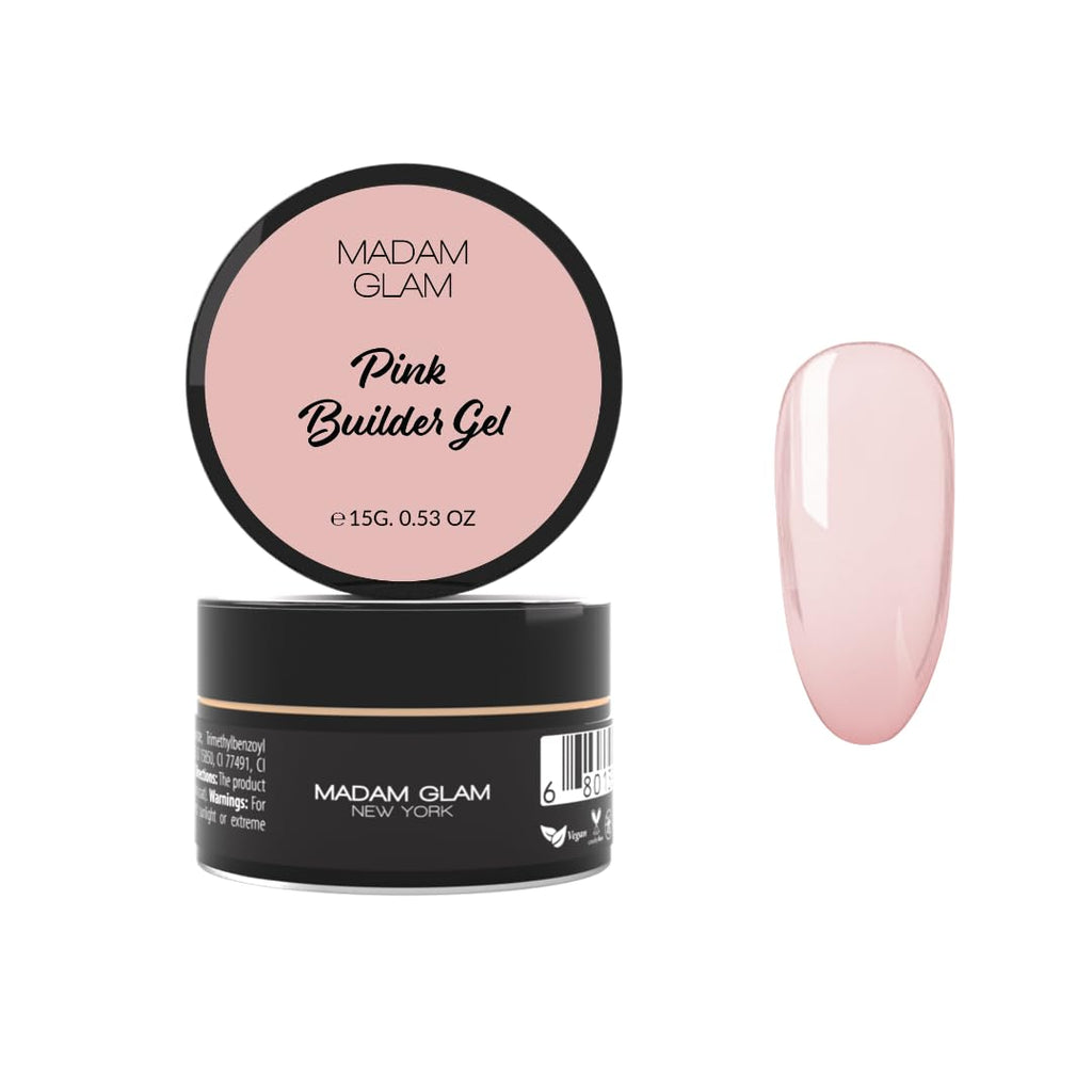Madam Glam Gel Soak-Off Builder in Jar – Pink (15g) | UV/LED Compatible, Long-Lasting Shine, Vegan & Cruelty-Free