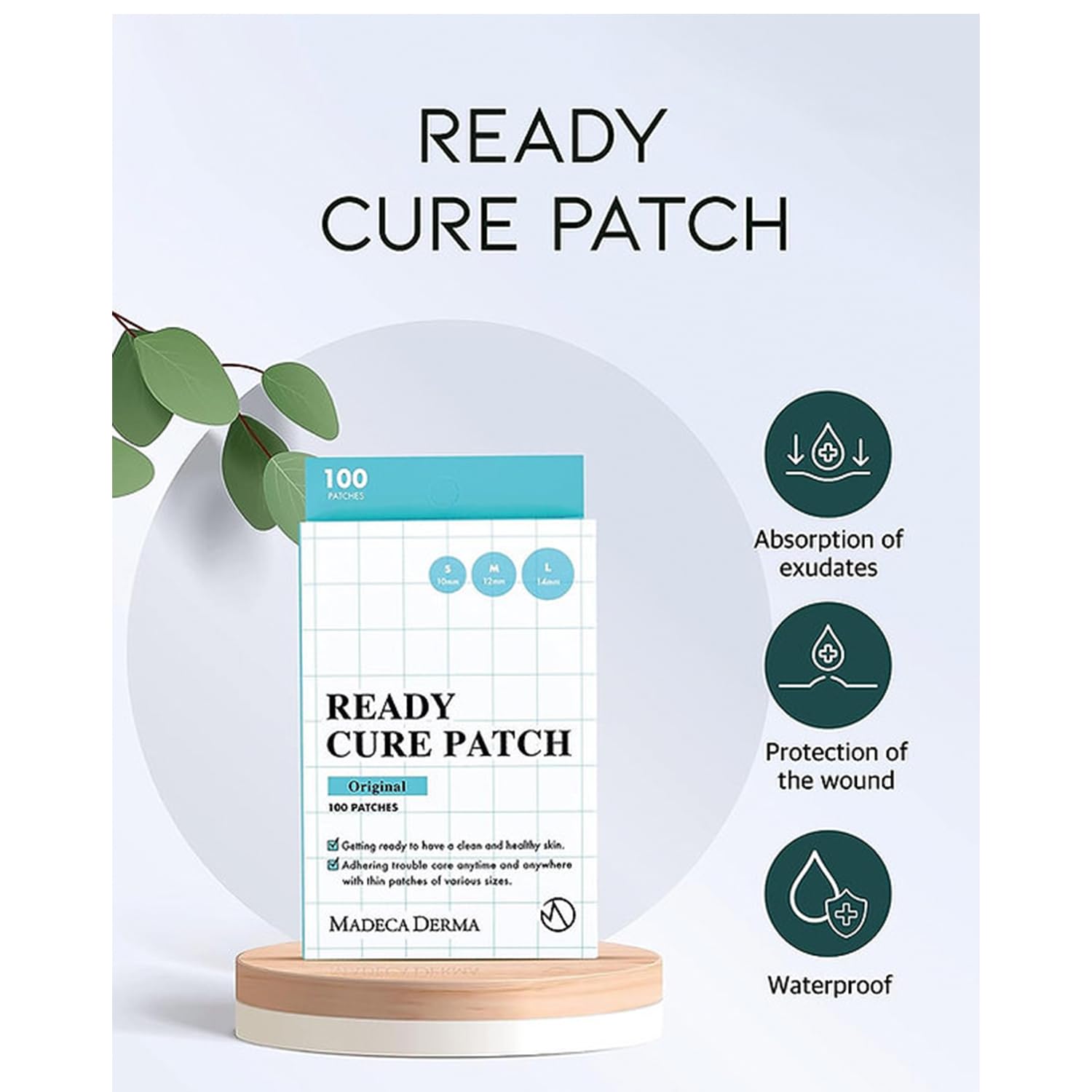Madeca Derma Ready Cure Patch Original – Hydrocolloid Acne Patches (100 Patches, 10/12/14mm, Large Pack)