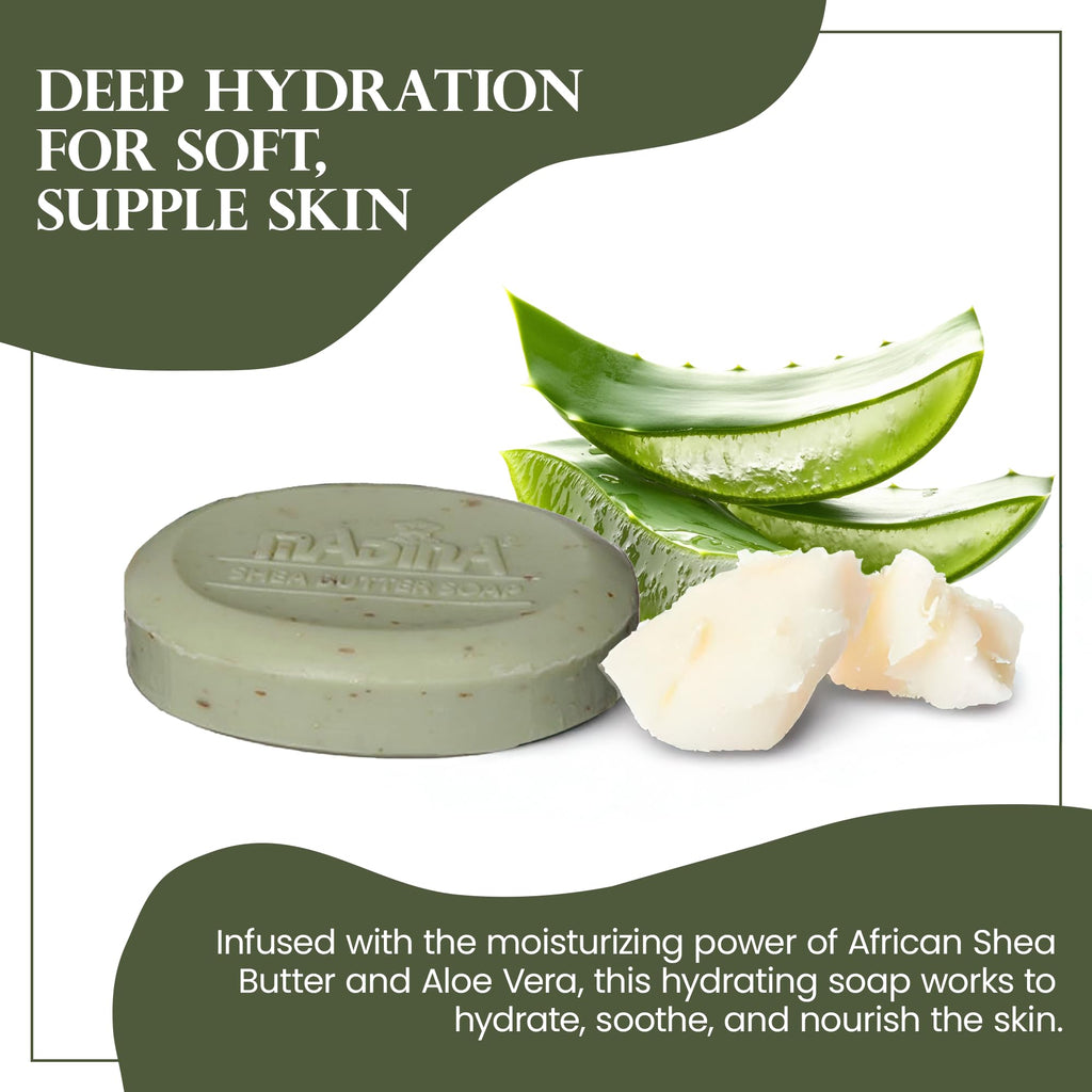 Madina African Black Soap Bar – Shea Butter & Aloe, 6-Pack (3.5 oz Each) | Gentle Hydration & Mild Exfoliation for All Skin Types