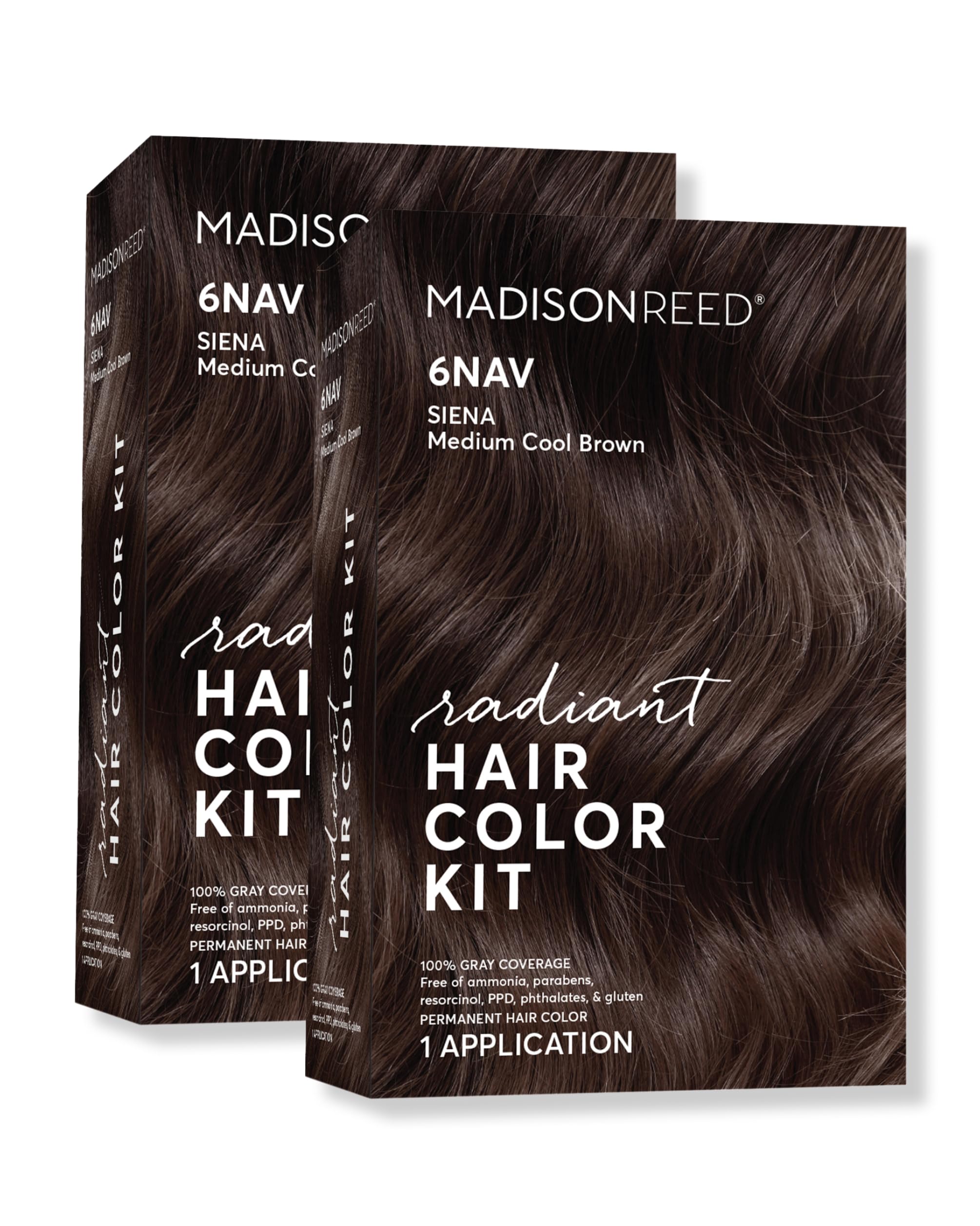 Madison Reed Radiant Hair Color Kit - 6NAV Medium Cool Brown (Siena) - PPD-Free & Ammonia-Free, 2 Pack