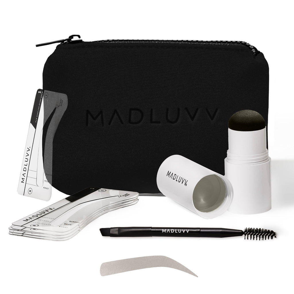 MADLUVV Brow Stamp Kit with 9 Stencils – Easy, Natural-Looking Brows | Spoolie, Travel Bag & Stamp