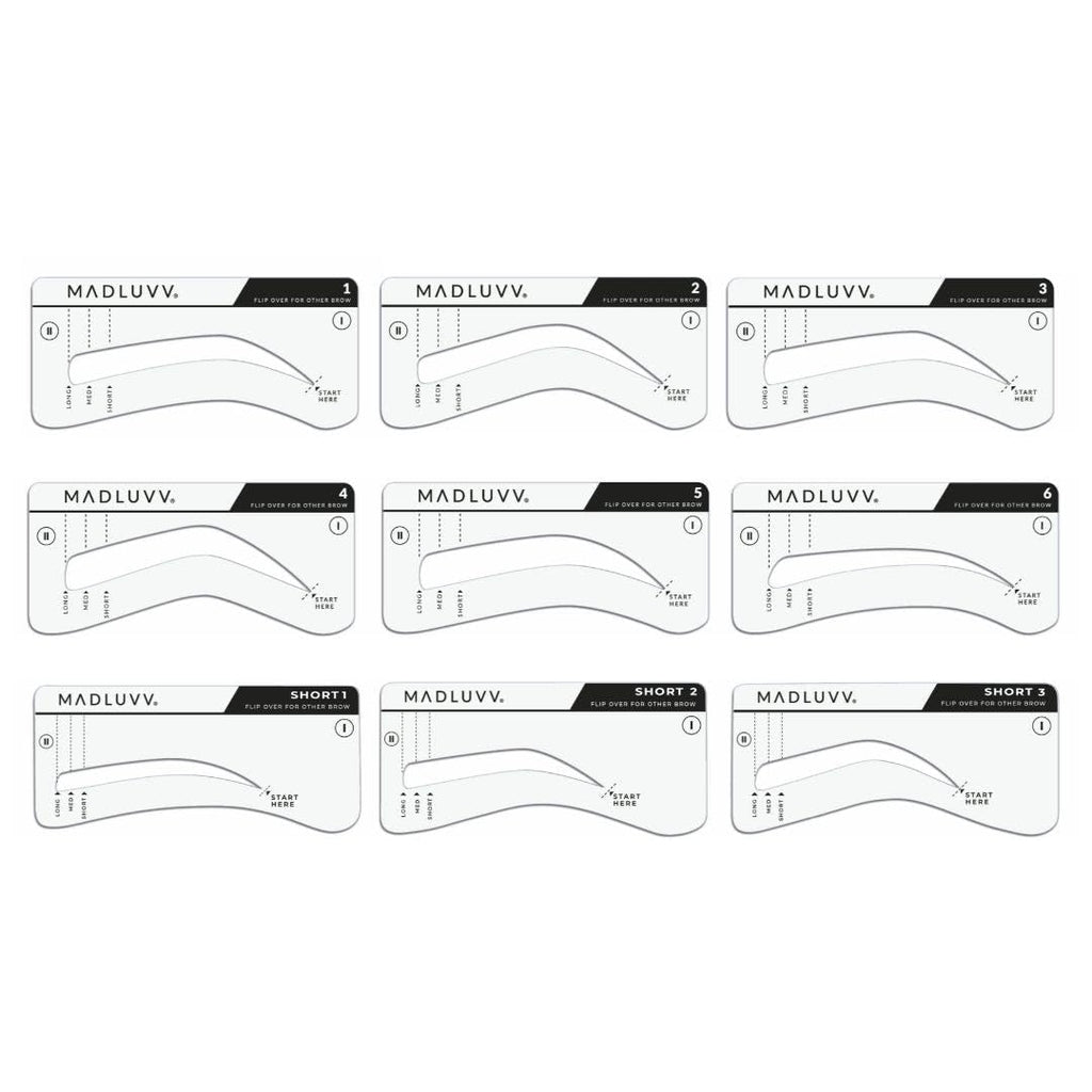 MADLUVV Brow Stamp Kit with 9 Stencils – Easy, Natural-Looking Brows | Spoolie, Travel Bag & Stamp
