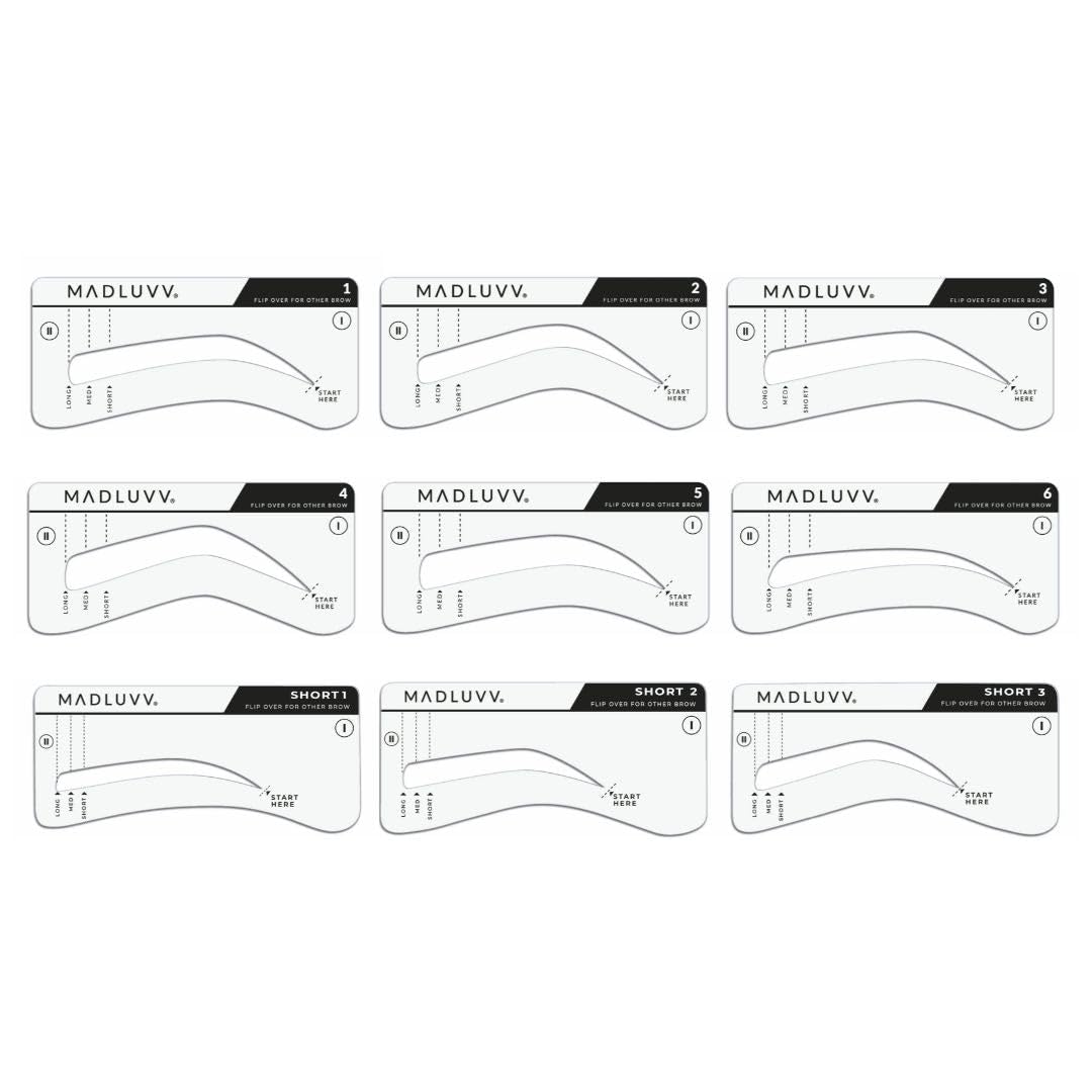 MADLUVV Brow Stamp Kit with 9 Stencils – Easy, Natural-Looking Brows | Spoolie, Travel Bag & Stamp