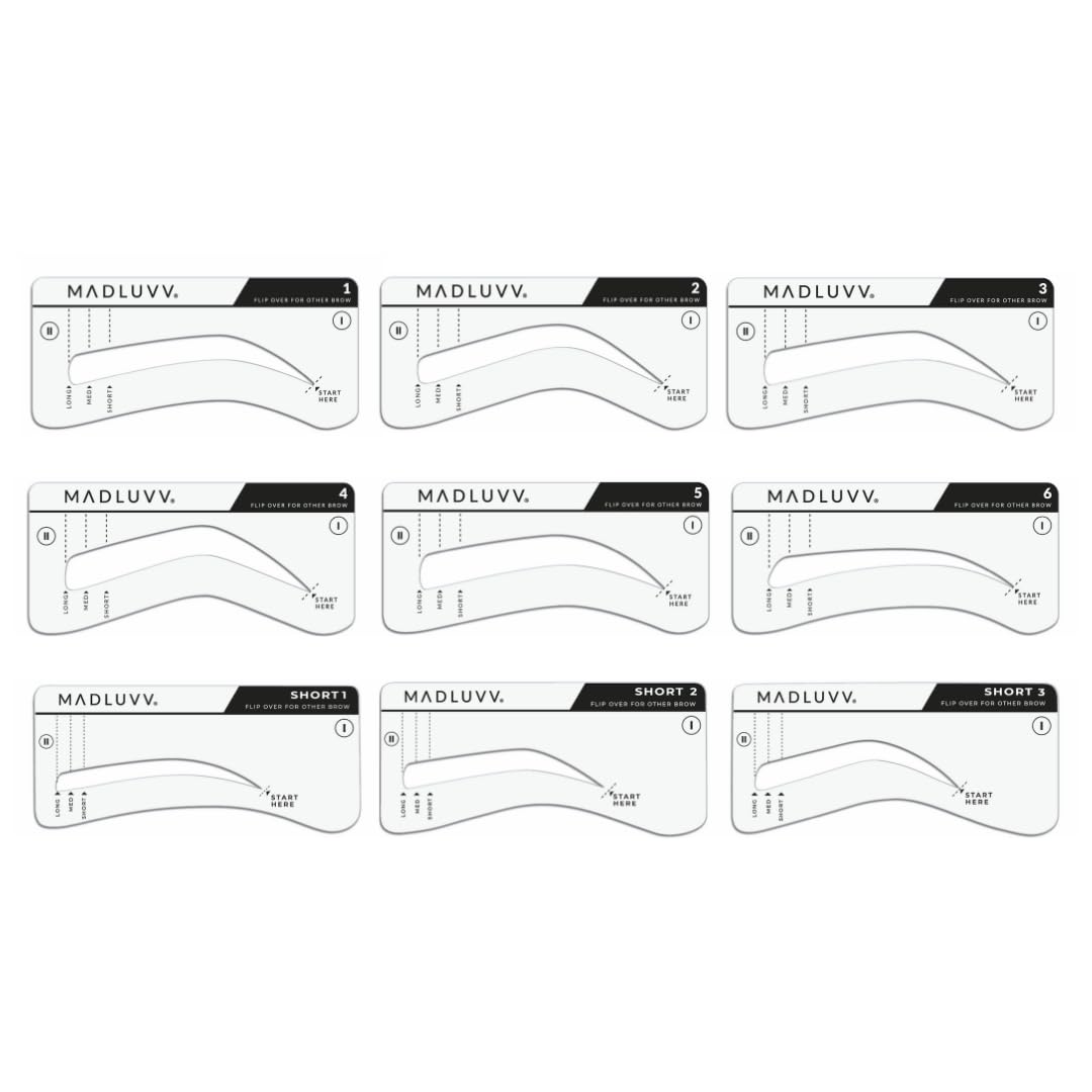MADLUVV Brow Stamp Kit with 9 Stencils – Natural-Looking Brows (Nearly Black)