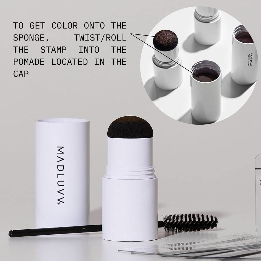 MADLUVV Brow Stamp Kit with 9 Stencils – Natural-Looking Brows, Spoolie & Travel Bag (Brunette)