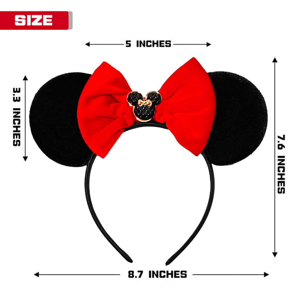 MADO Black Red Mouse Ear Headband – Princess Ears for Women, Teens & Kids