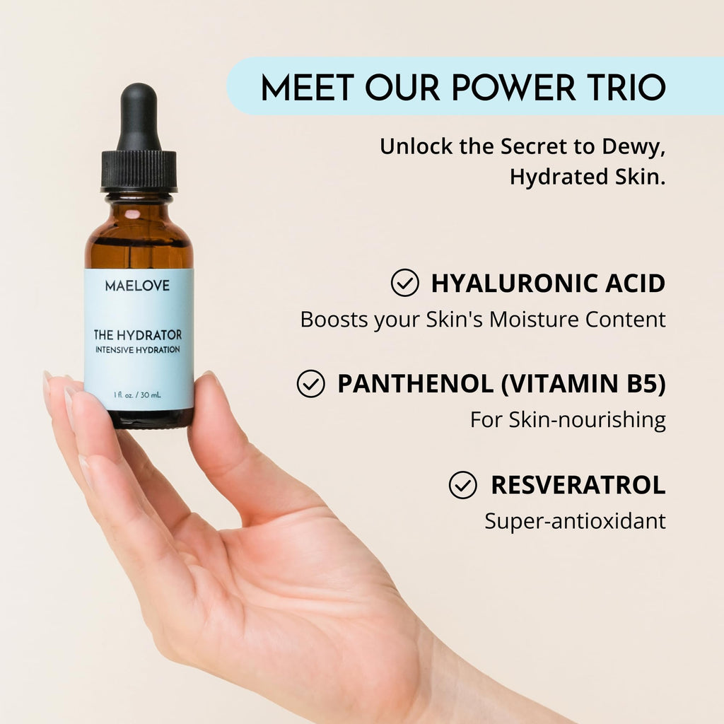 MAELOVE Hydrator Hyaluronic Acid B5 Serum with Resveratrol — Dewy Glow, Lightweight