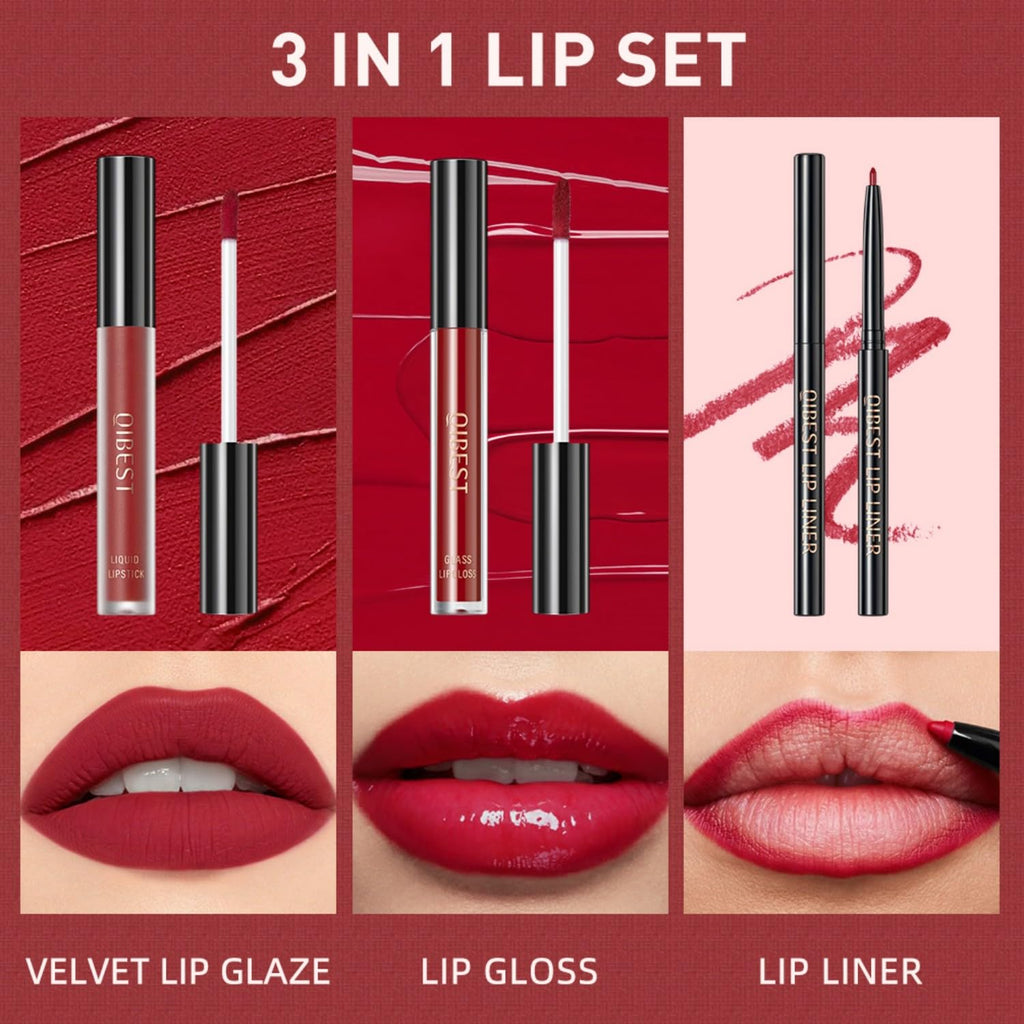 MAEPEOR All In One Lip Kit 3 in 1 Lip Liner Lip Gloss Lipstick Kit 06 Red High Heels