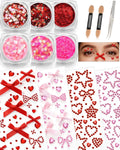 Maffuno Red Bow Face Gems & Glitter Kit — Self-Adhesive Rhinestones, Gels, and Jewels for Face, Body & Hair
