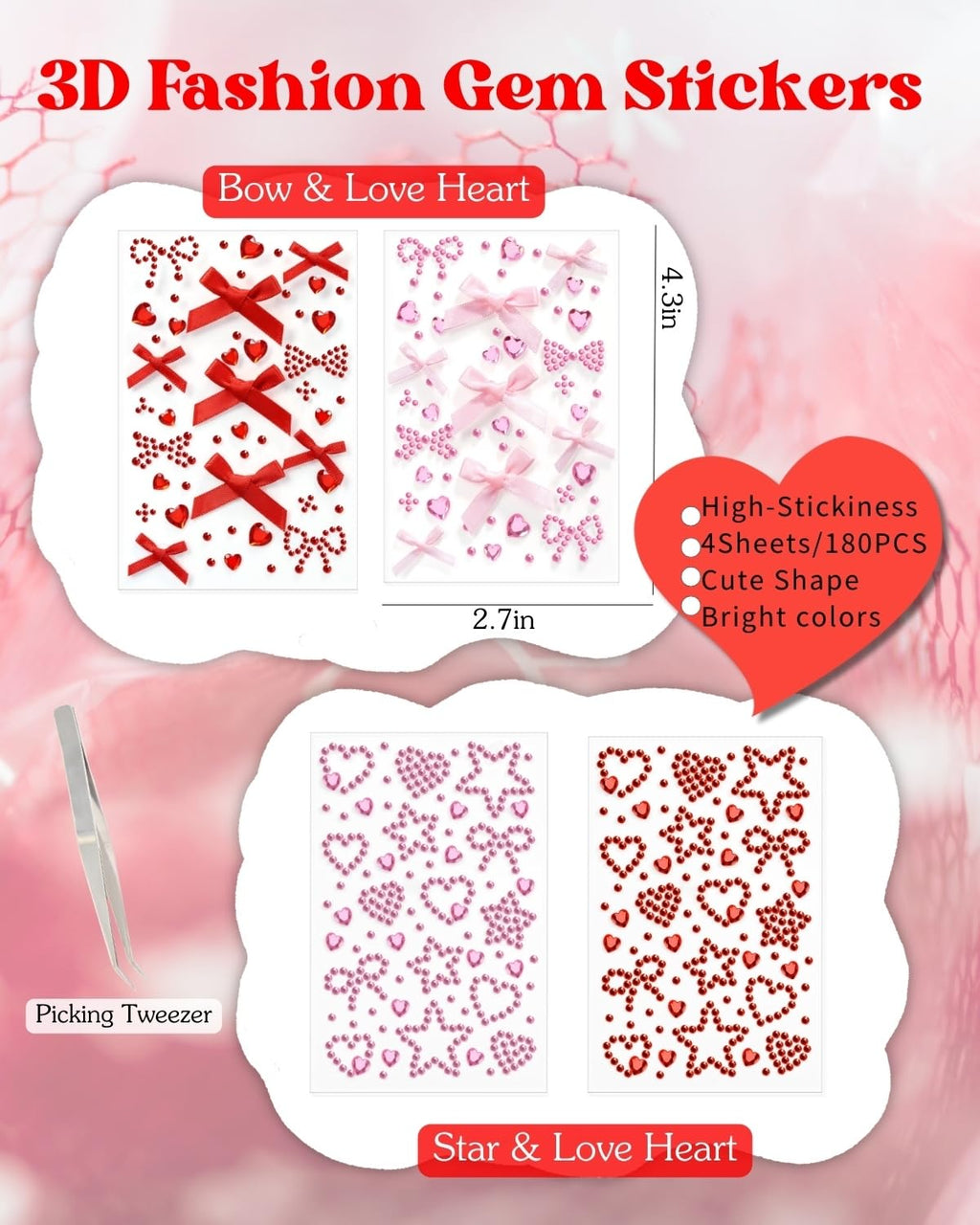 Maffuno Red Bow Face Gems & Glitter Kit — Self-Adhesive Rhinestones, Gels, and Jewels for Face, Body & Hair