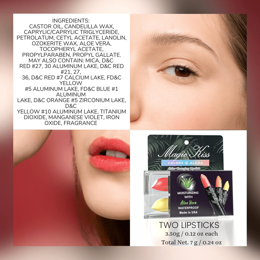 Magic Kiss Color Changing Matte Lipstick Set – 2 Pack (Yellow & Red) | Aloe Vera Hydrating, Long-Lasting, Made in USA