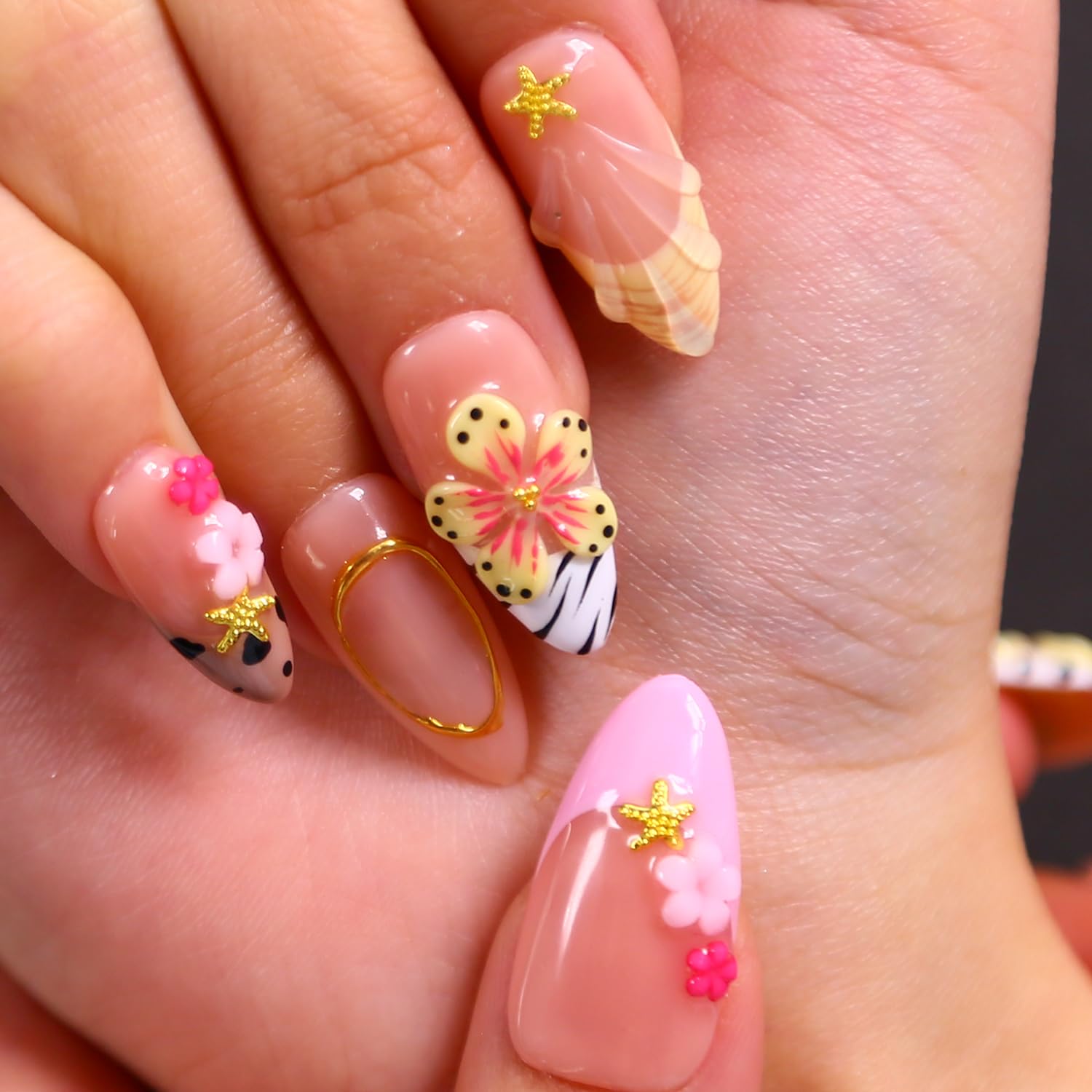MAGLFELL Spring Press On Nails – Medium Almond 3D Reusable Tips, French Salon Design