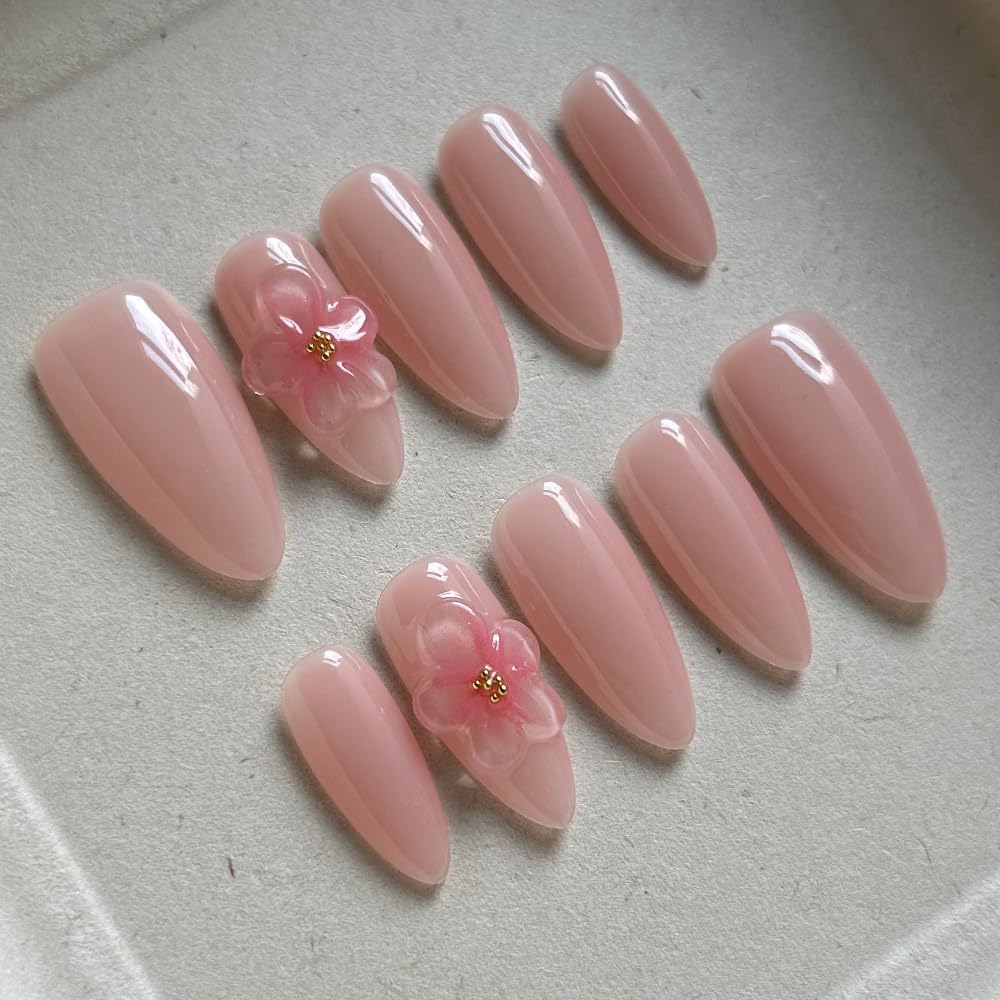 MAGLFELL Women Press On Nails – Medium Almond, 10Pcs Luxury Handmade 3D Art ABS Acrylic
