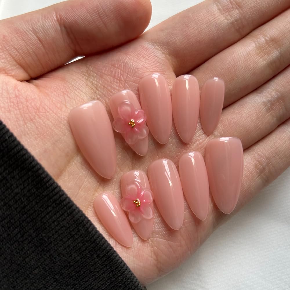 MAGLFELL Women Press On Nails - Medium Almond Shape, 10Pcs Luxury Handmade 3D Nail Art