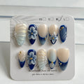 MAGLFELL Press On Nails - Luxury Medium Almond 3D Nails | Reusable ABS, Finger-Printed Nail Tips, French Salon Design (Size M)