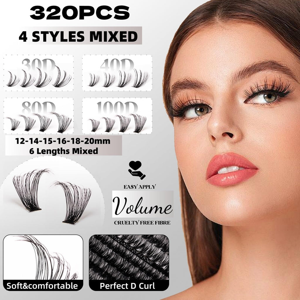Magnetic SL Lash Clusters Kit 320pcs – DIY Lash Extensions (12–20mm)