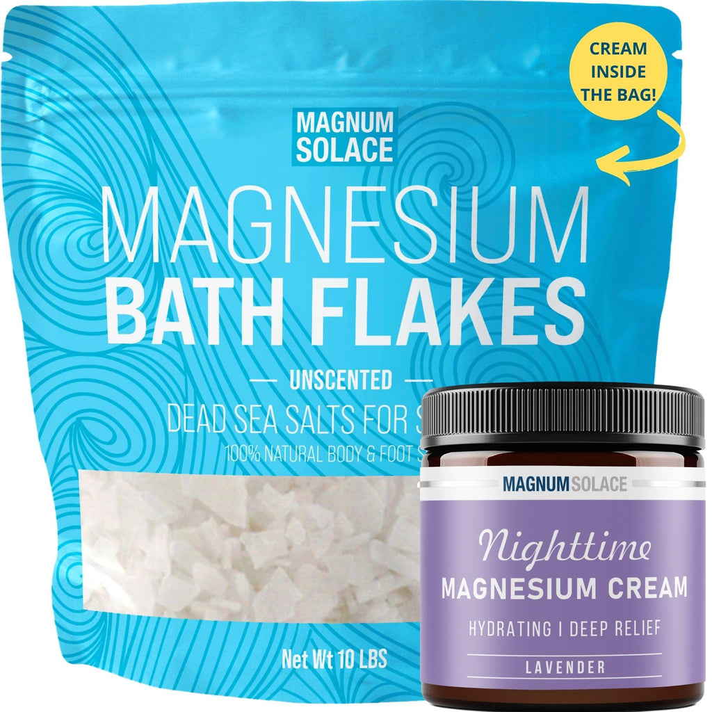 Magnum Solace Magnesium Bath Flakes + Nighttime Lavender Cream — 10 lb Bag