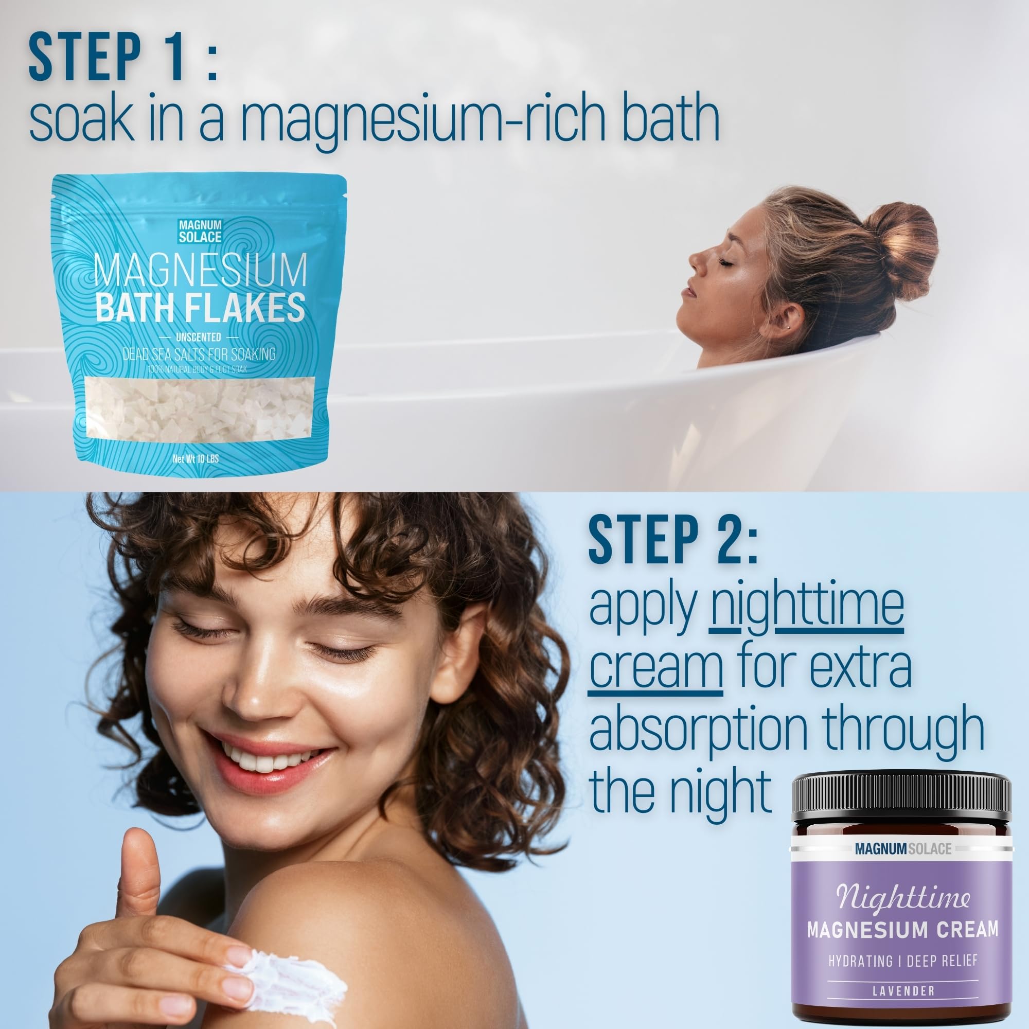 Magnum Solace Magnesium Bath Flakes + Nighttime Lavender Cream — 10 lb Bag