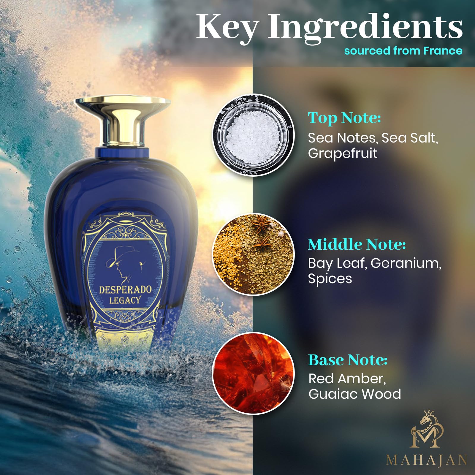 Mahajan Desperado Legacy Eau de Parfum – Ocean Fresh & Salted Citrus, 3.4 oz