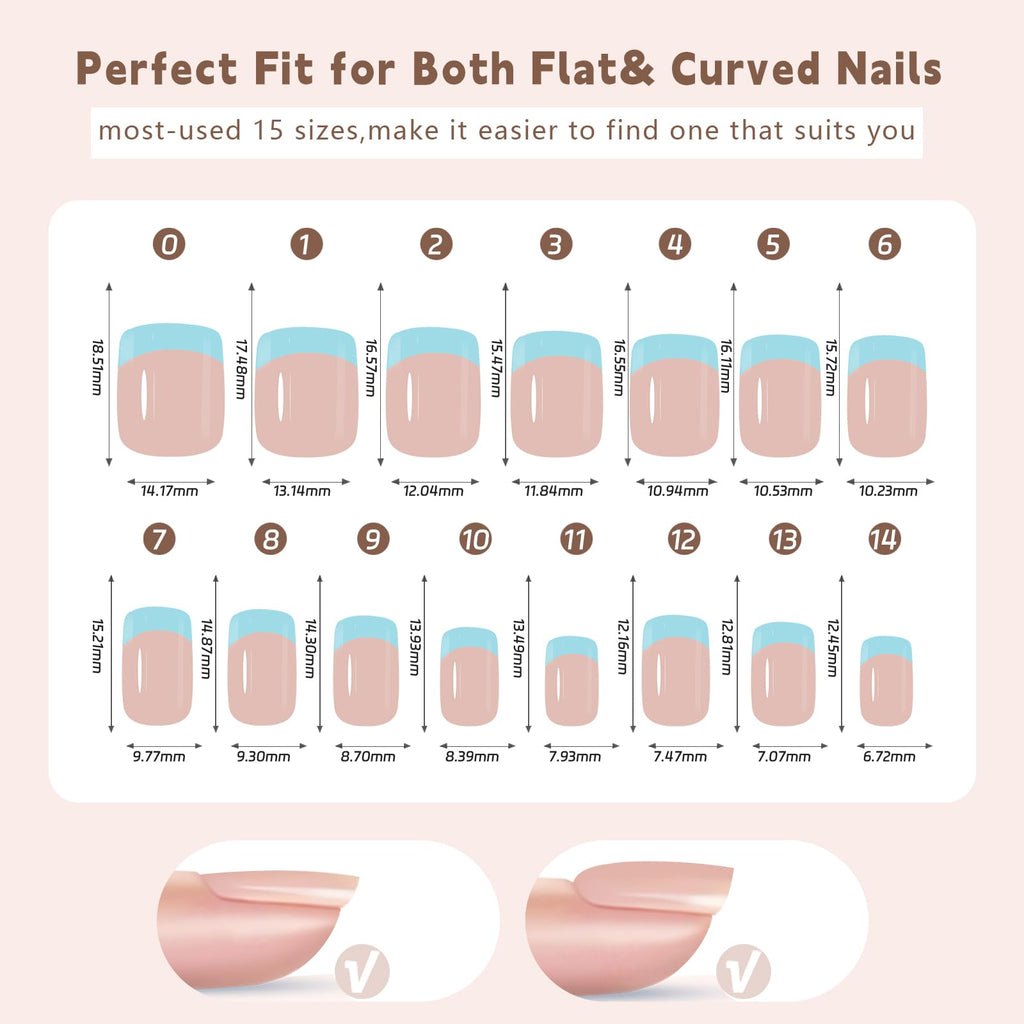 Maigitur 150pcs French Gel Press-On Nails – Skin Tones, Extra Short Square Tips, 15 Sizes, Soak-Off Extensions