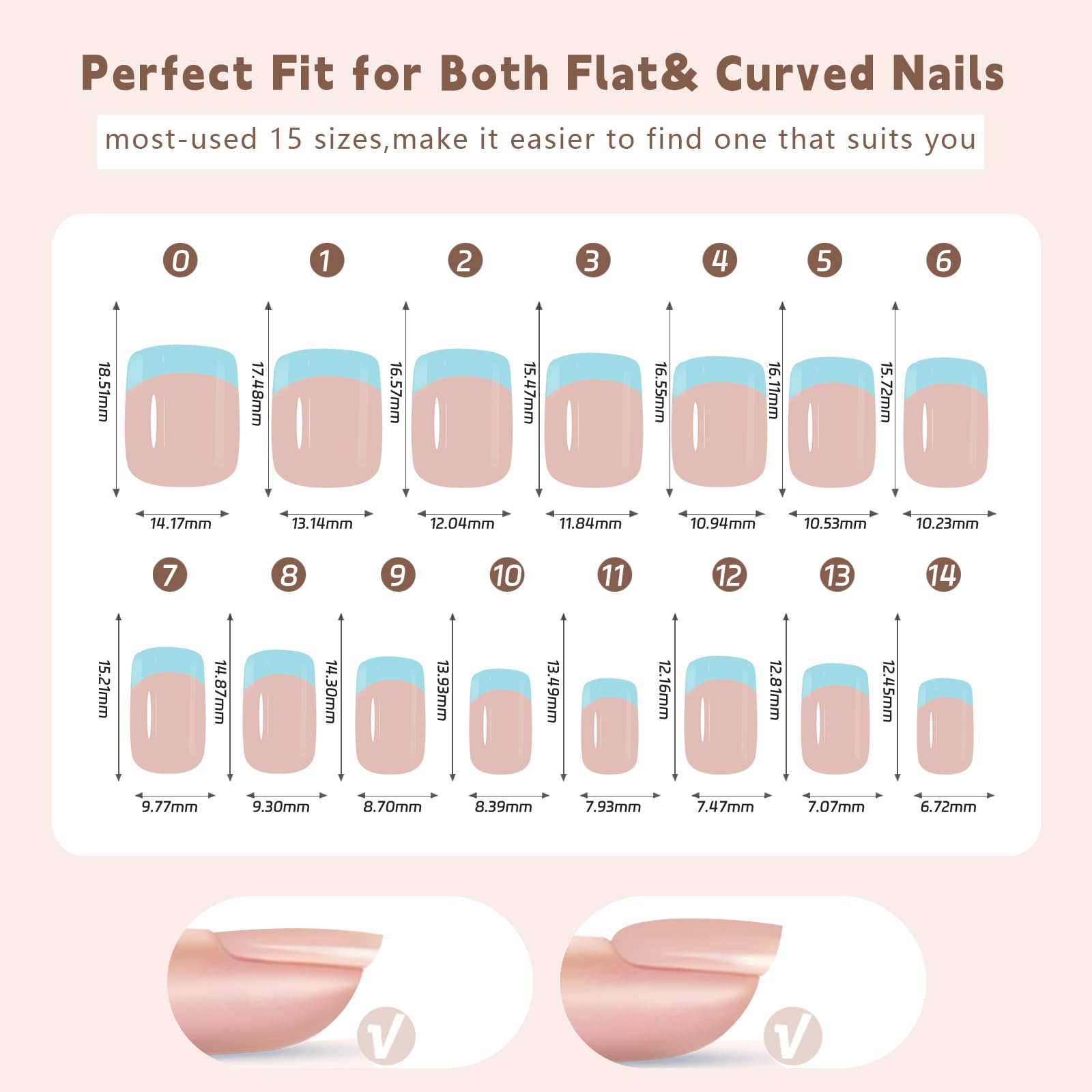 Maigitur 150pcs French Gel Press-On Nails – Skin Tones, Extra Short Square Tips, 15 Sizes, Soak-Off Extensions