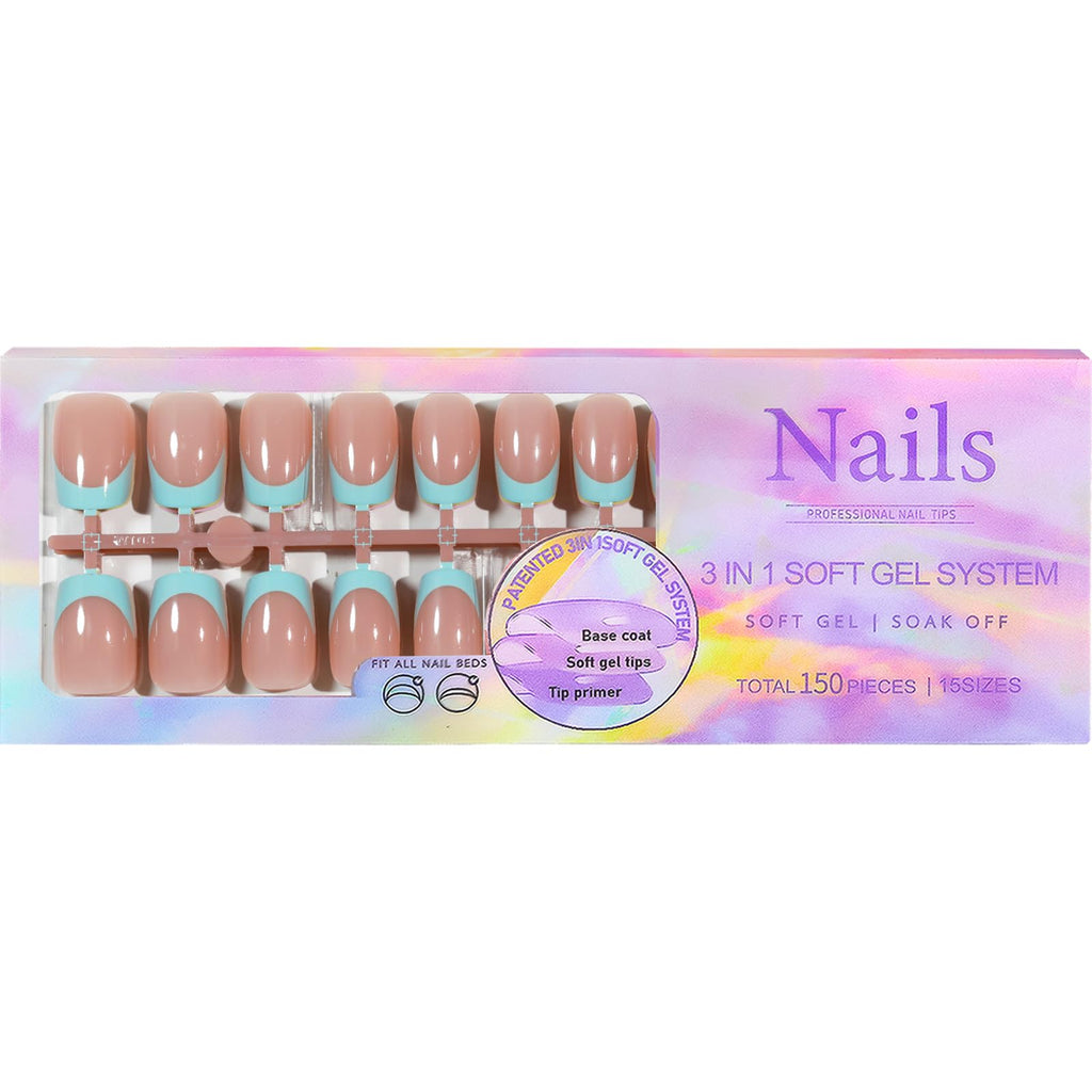 Maigitur 150pcs French Gel Press-On Nails – Skin Tones, Extra Short Square Tips, 15 Sizes, Soak-Off Extensions