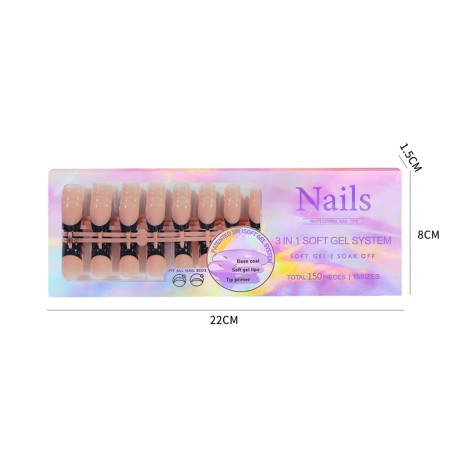 Maigitur Black French Tip Nails – 150Pcs Nude Short Almond Tips | 3-in-1 DIY Manicure