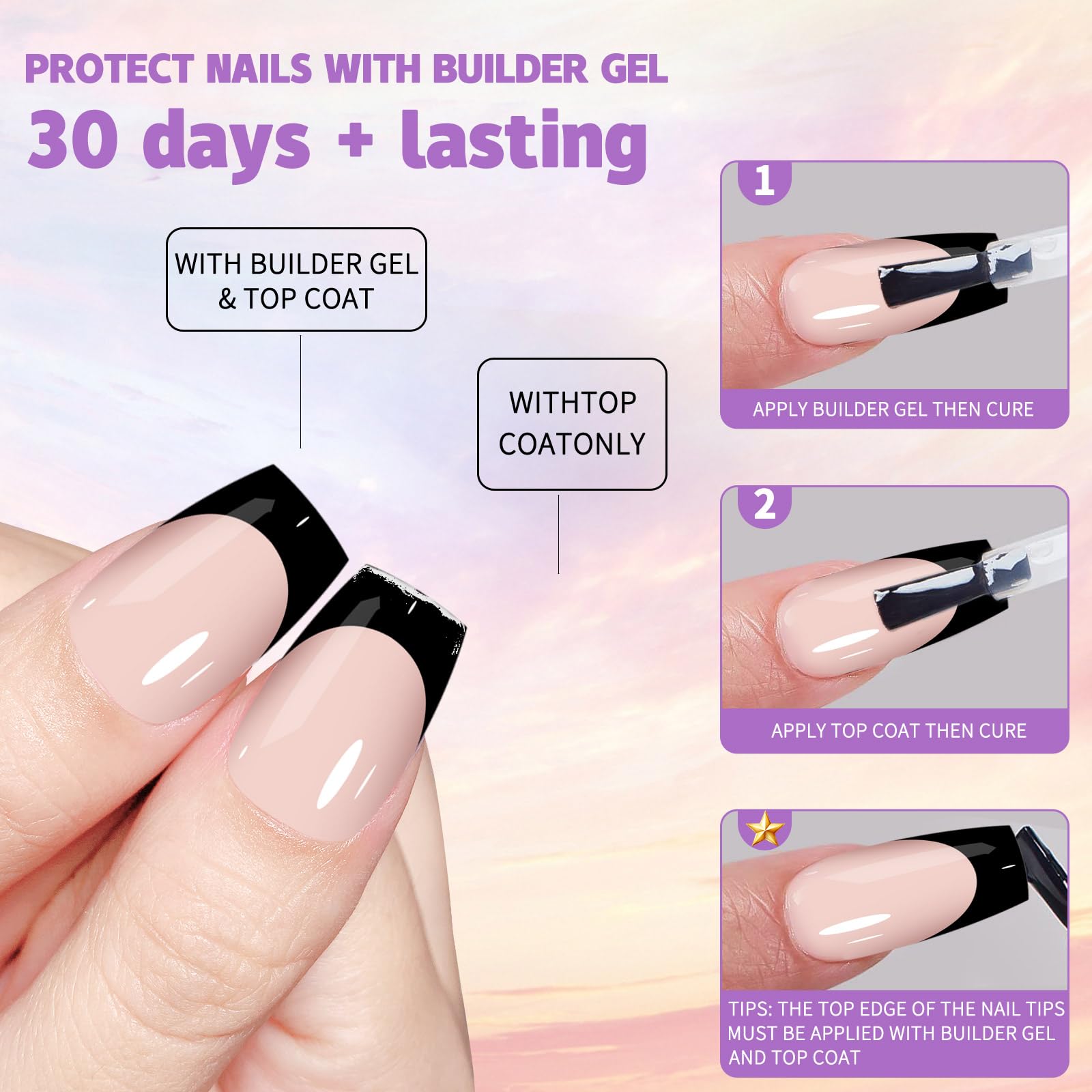 Maigitur Black French Tip Nails – 150Pcs Nude Short Almond Tips | 3-in-1 DIY Manicure