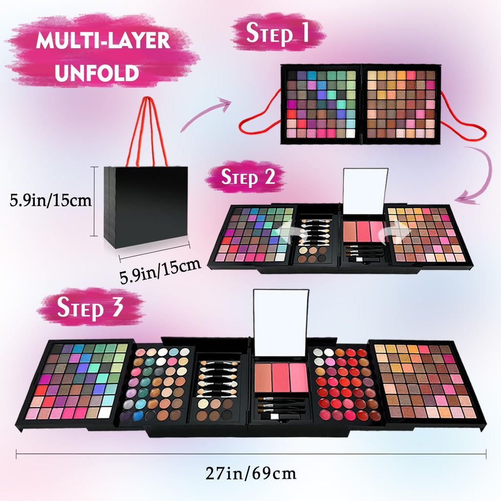 MAIRA 177-Color All-in-One Makeup Palette with 10 Brushes – Portable Case & Complete Beauty Set