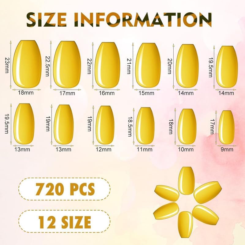 Maitys 720-Piece 30-Set Medium Square Ballerina Press-On Nails – Glossy Solid Colors