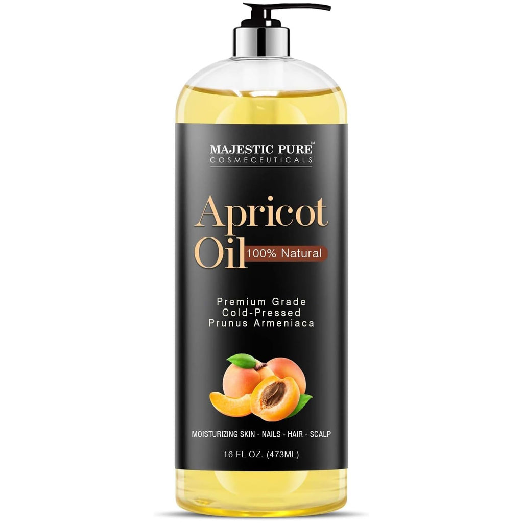 Majestic Pure Apricot Oil – 100% Pure Cold-Pressed Apricot Kernel Oil for Skin, Hair, Massage & Essential Oil Dilution | 16 fl oz