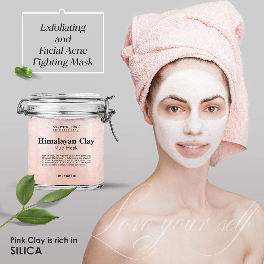 Majestic Pure Himalayan Clay Mud Mask – Exfoliating Face & Body, Pore Refining, 10 oz