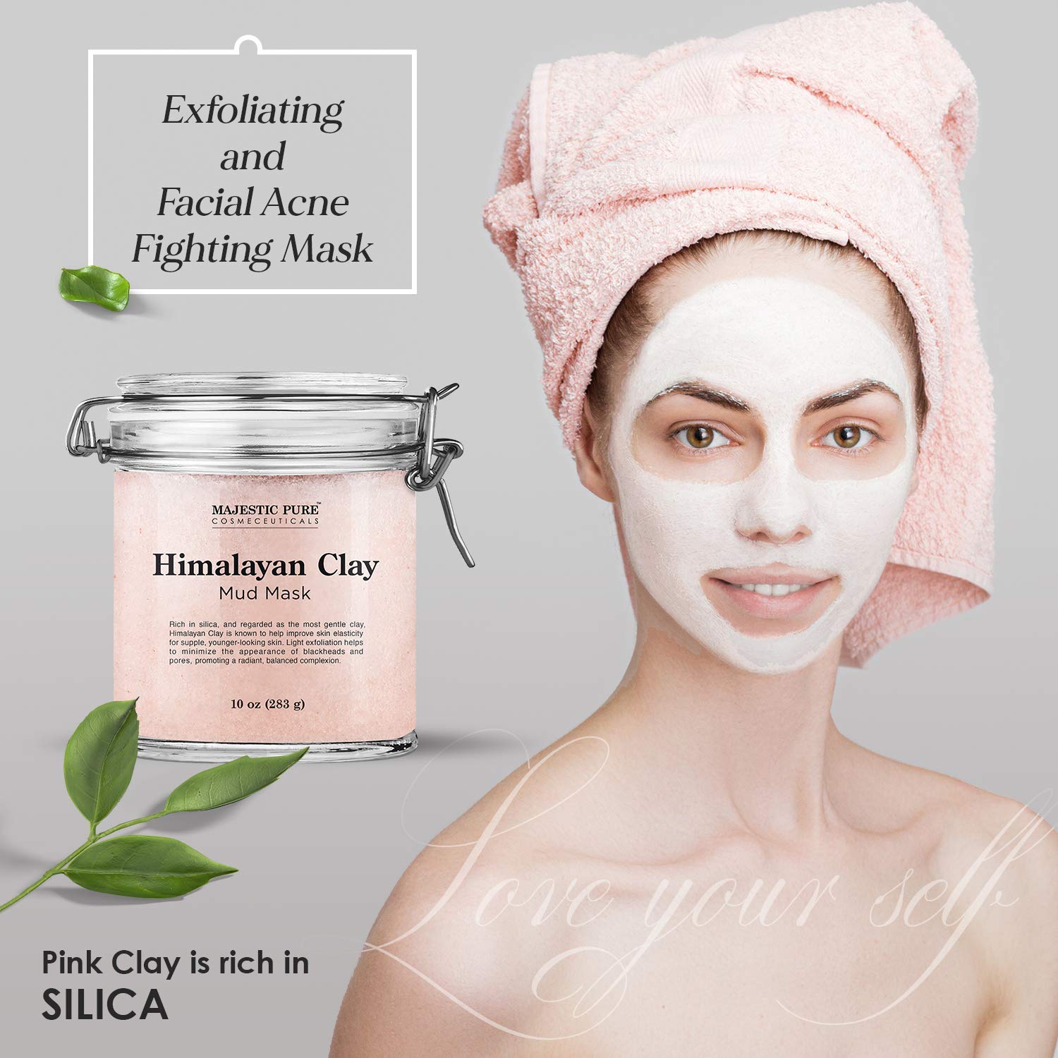 Majestic Pure Himalayan Clay Mud Mask – Exfoliating Face & Body, Pore Refining, 10 oz