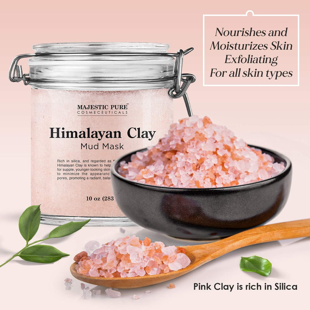 Majestic Pure Himalayan Clay Mud Mask – Exfoliating Face & Body, Pore Refining, 10 oz